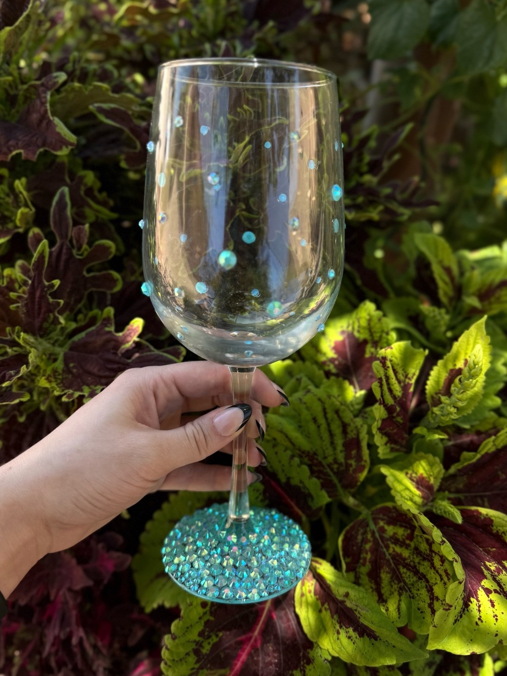 Hand-Blinged Blue Crystals Wine Glass
